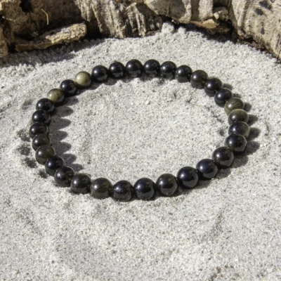 Guld Obsidian armbånd 6 mm