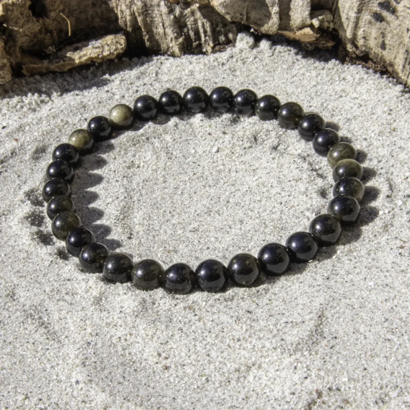Guld Obsidian armbånd 6 mm