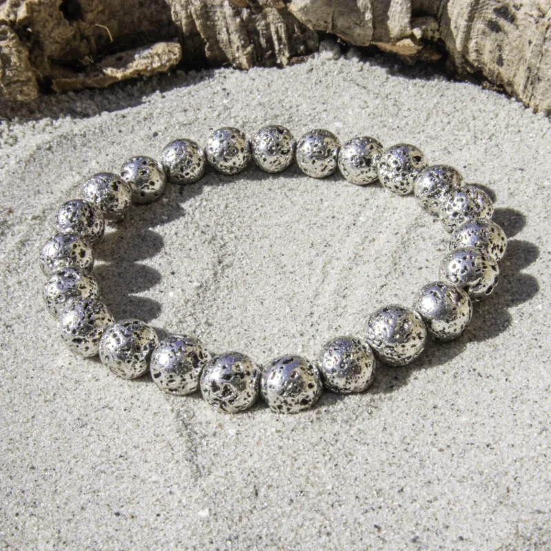 Sølvfarvet lava armbånd 8 mm