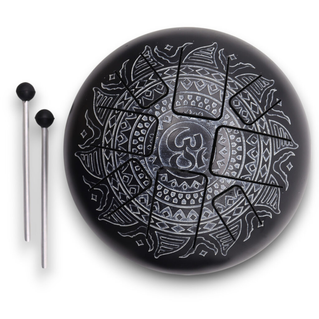 OM Mandala stål tongue tromme i sort