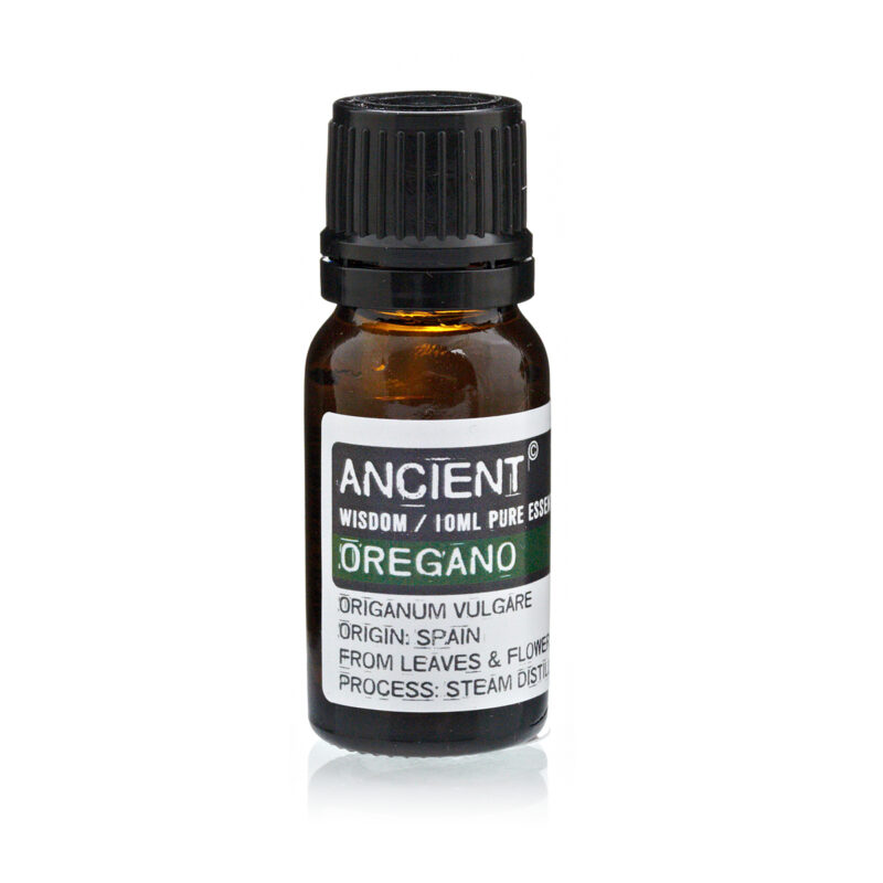oregano æterisk olie i en mørk glas flaske med skruelåg