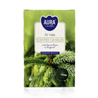 Fir Tree duft fyrfadslys med emballage i pap med påtrykt fyrtræ grene