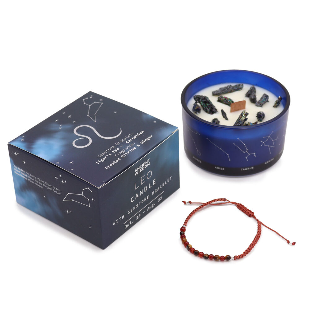 Sæt til Løven stjernetegn med krystal duftlys og krystal armbånd