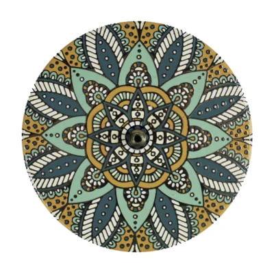 sacred blossom røgelsesholder i mandala design med grønne og orange nuancer