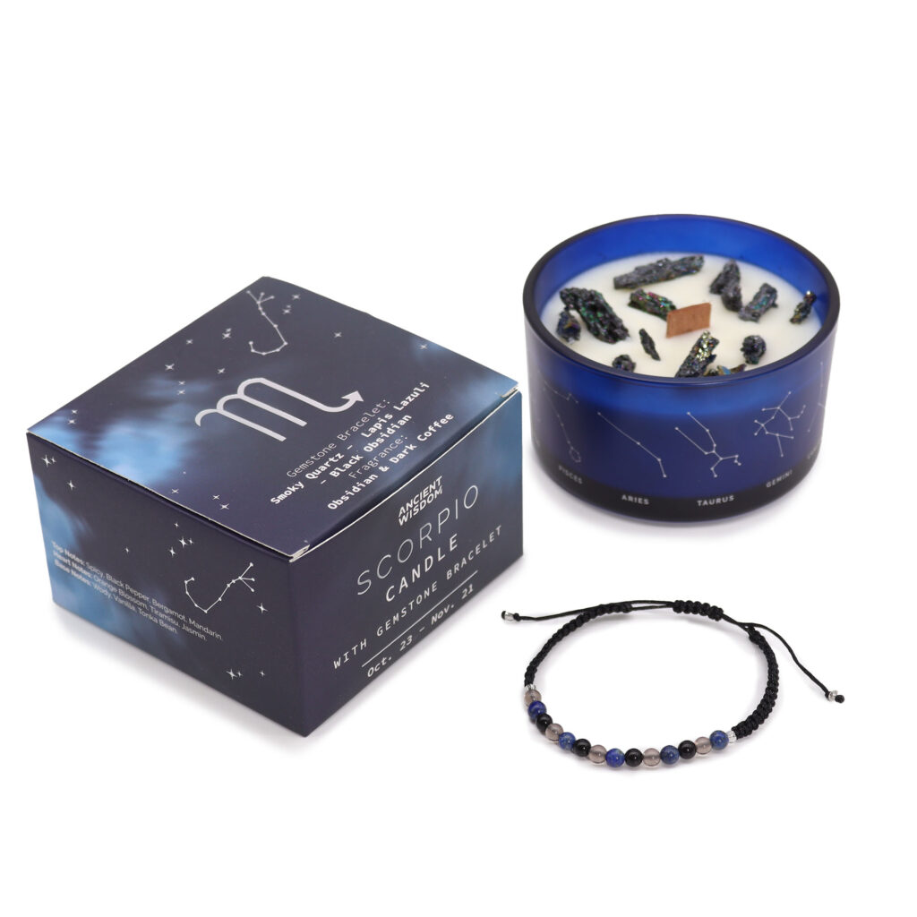 Skorpionen krystal duftlys med krystal armbånd