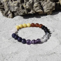 7 chakra armbånd i gule, røde, sorte, hvide, lilla, blå og lyserøde nuancer