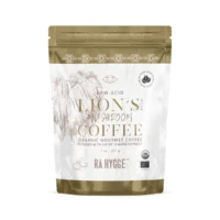 lions mane kaffe bønner I plast pose med grøn-brunt design