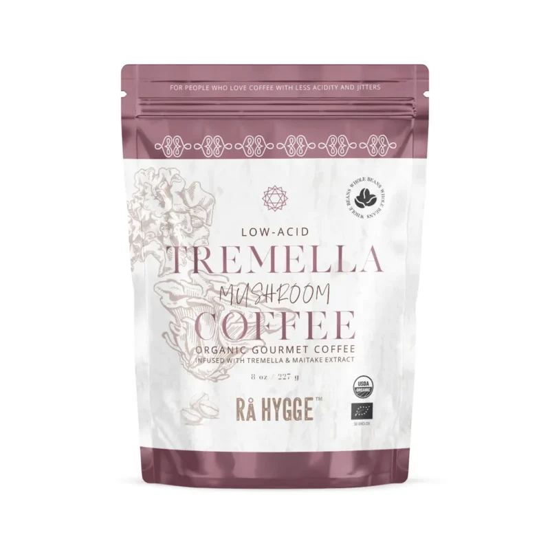 tremella svampekaffe i plast pose med lilla nuancer