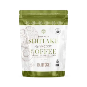 shiitake filtermalet økologisk kaffe i plast pose med grønne nuancer