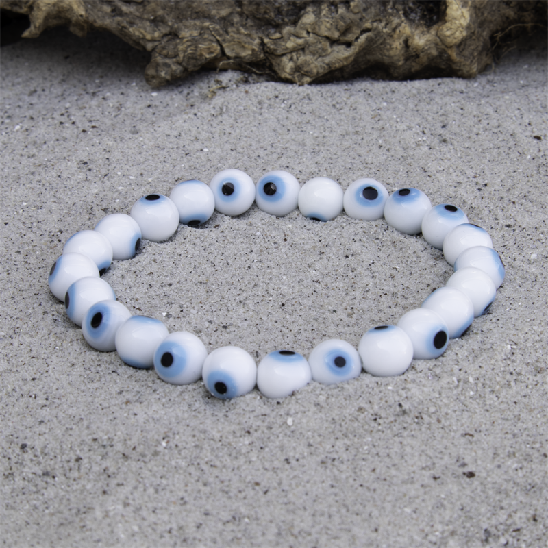 Hvidt Tyrkisk Øje Armbånd | 8 mm