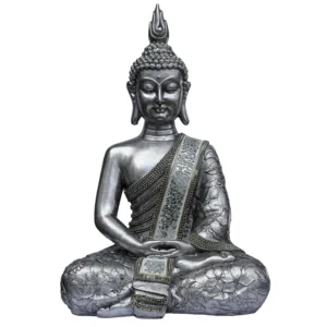 buddha statue i sølv nuancer