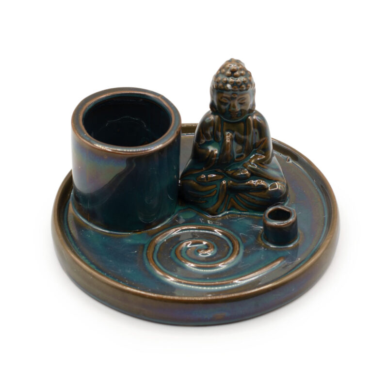 blå buddha smudge og palo santo holder keramik