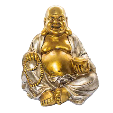 stor laughing buddha statue I guld nuancer