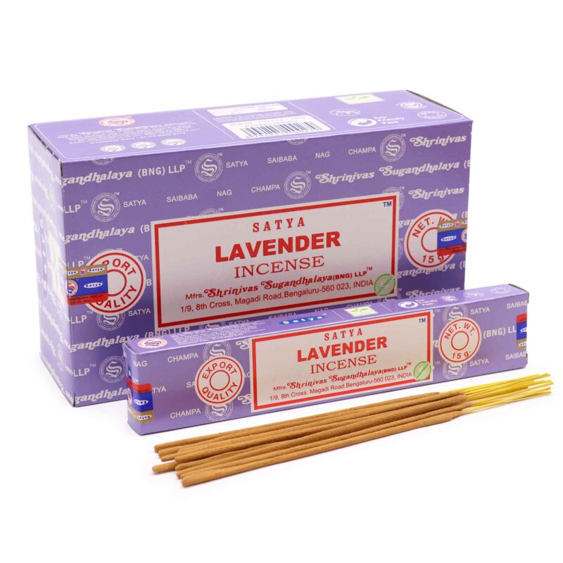 lavendel røgelsespinde satya i lilla æske