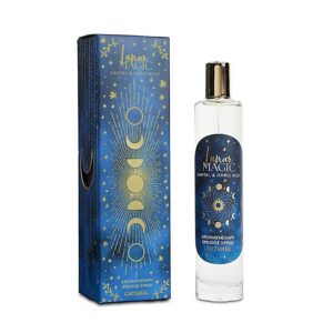 smudge spray I gennemsigtig flaske med blåt etiket