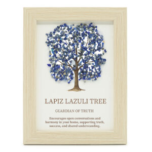 lapis lazuli livets træ set forfra hvor de blå lapis lazuli krystaller udgør træets krone