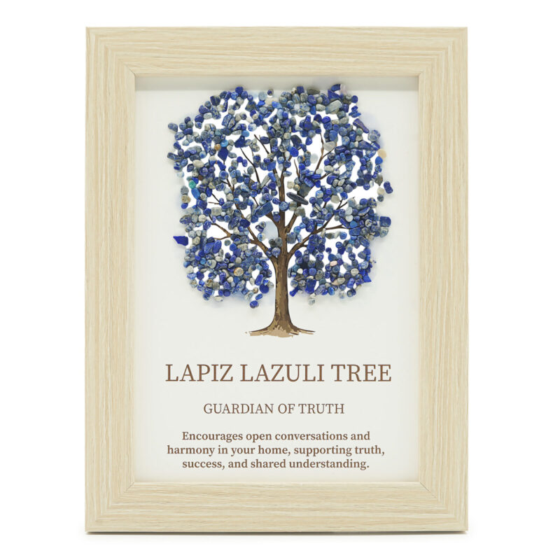 lapis lazuli livets træ set forfra hvor de blå lapis lazuli krystaller udgør træets krone
