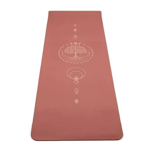 mauve farvet yogamåtte med livets træ print