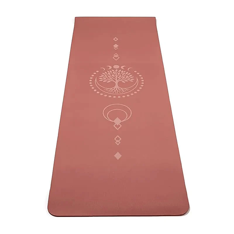 mauve farvet yogamåtte med livets træ print