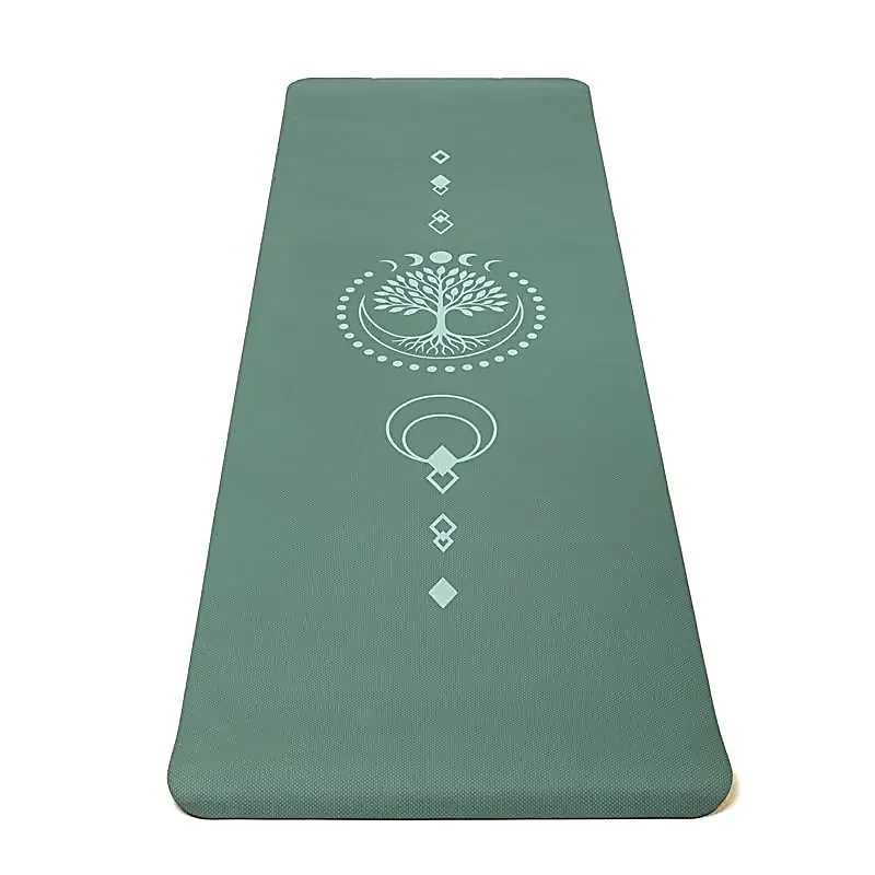grøn livets træ yogamåtte med print