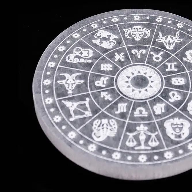 Zodiac Selenit Plade | ca. 14 cm. | Energi Rens