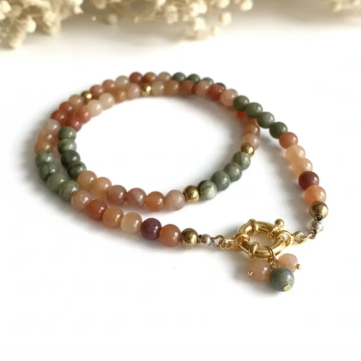 Orange Aventurin & Nefrit Jade | Krystal Halskæde | 50 cm | 6 mm