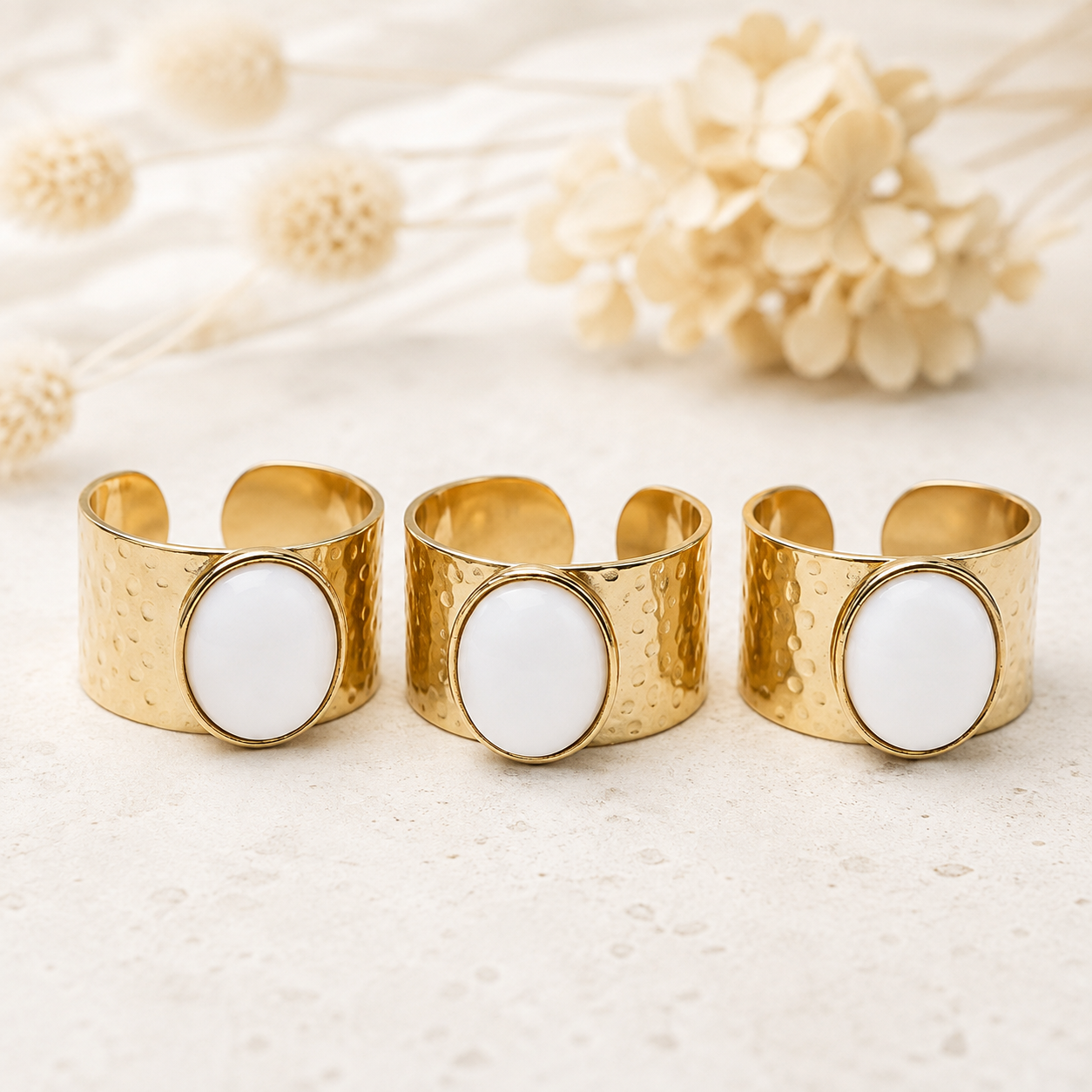 hvid jade fingerring 18 karat guld belagt